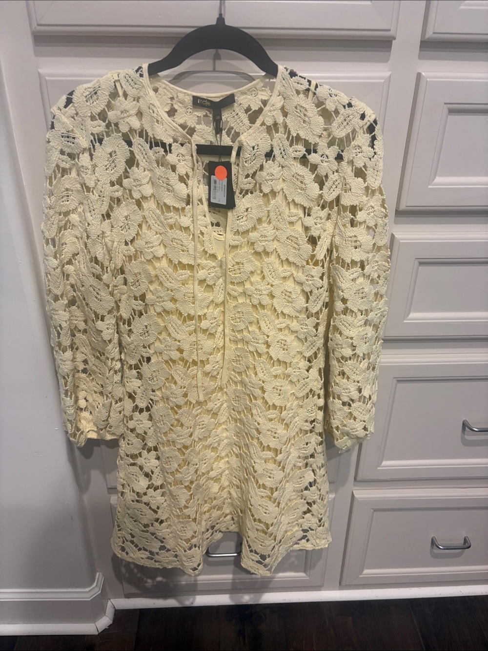 Maje Cream Floral Crochet Mini Dress